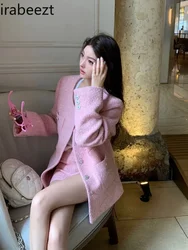 French Elegant Set for Women Tweed Long-sleeved Coat High-waisted Shorts Fall New Pants Suit 2 Piece Clothes Woman