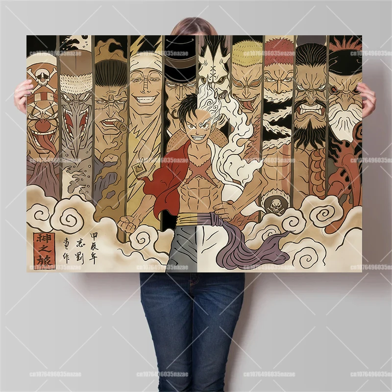

Cartoon Cartoon One Piece Poster Luffy Zoro Printing Canvas Painting Suitable for Retro Style Art Deco Wall Painting Gift