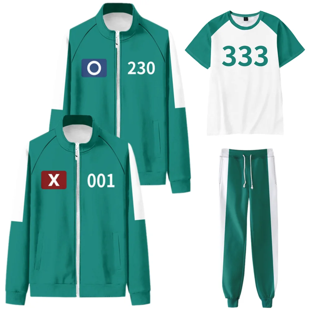 Green Movie Game Jumpsuit Cosplay Party Tracksuit Outfits Props Role Play Classic Costume From Korean TV Belt Full Mask Set