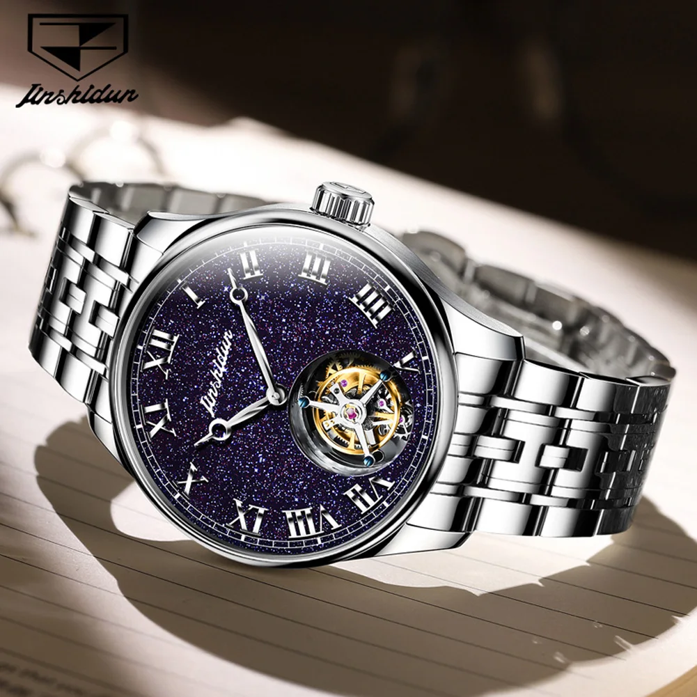 JSDUN 831 True Tourbillon Watch Top Men Fully Automatic Mechanical Watch Luxury High Retro Roman Dial Gift Selection Men Watch
