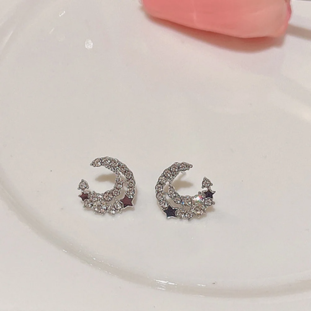 

1Pair Shiny Star Moon Earrings Sparkly Studs Jewelry for Women Daily Outfit Glamour Moon Earrings Costume Jewelry for Women