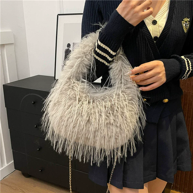 

Женская меховая сумка на плечо из искусственной шерсти, зимняя модная женская сумка через плечо из искусственного меха, большая вместительная женская плюшевая сумка