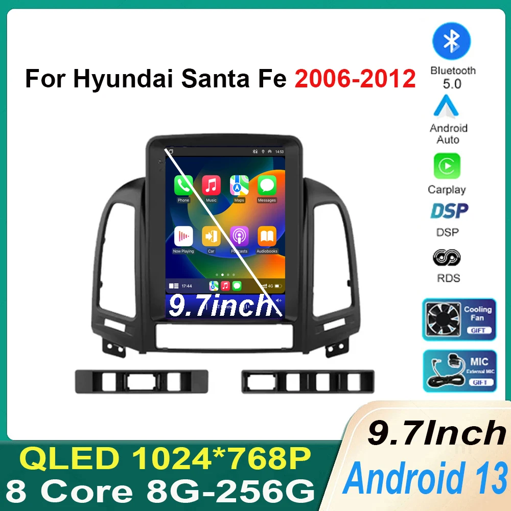 

For Hyundai Santa Fe 2006-2012 android 14 9.7 inch Car Auto radio Wireless Carplay Multimedia Video player Auto 4G WIFI BT FM