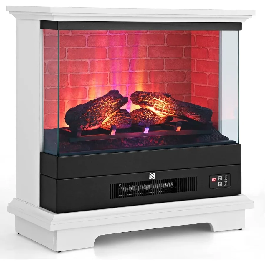

27 Inch Freestanding Electric Fireplace Heater with 1400W Heating Power 3-Level Realistic Flame Effect Built-in Thermostat Cont