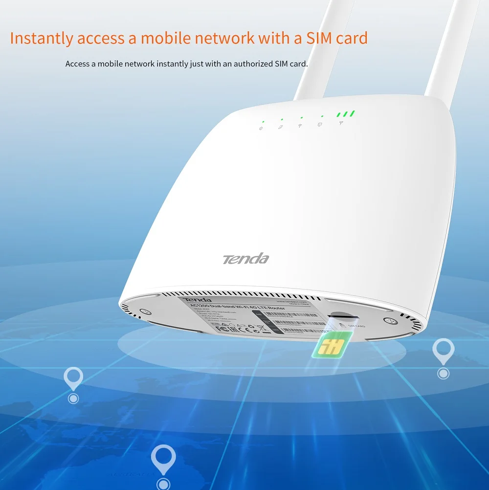 Tenda 4G Wifi Router AC1200 CAT4 LTE Router 2.4G&5.8Ghz 3G/4G SIM Card slot Hotspot WiFi Router Modem Home/Outdoor WiFi Coverage