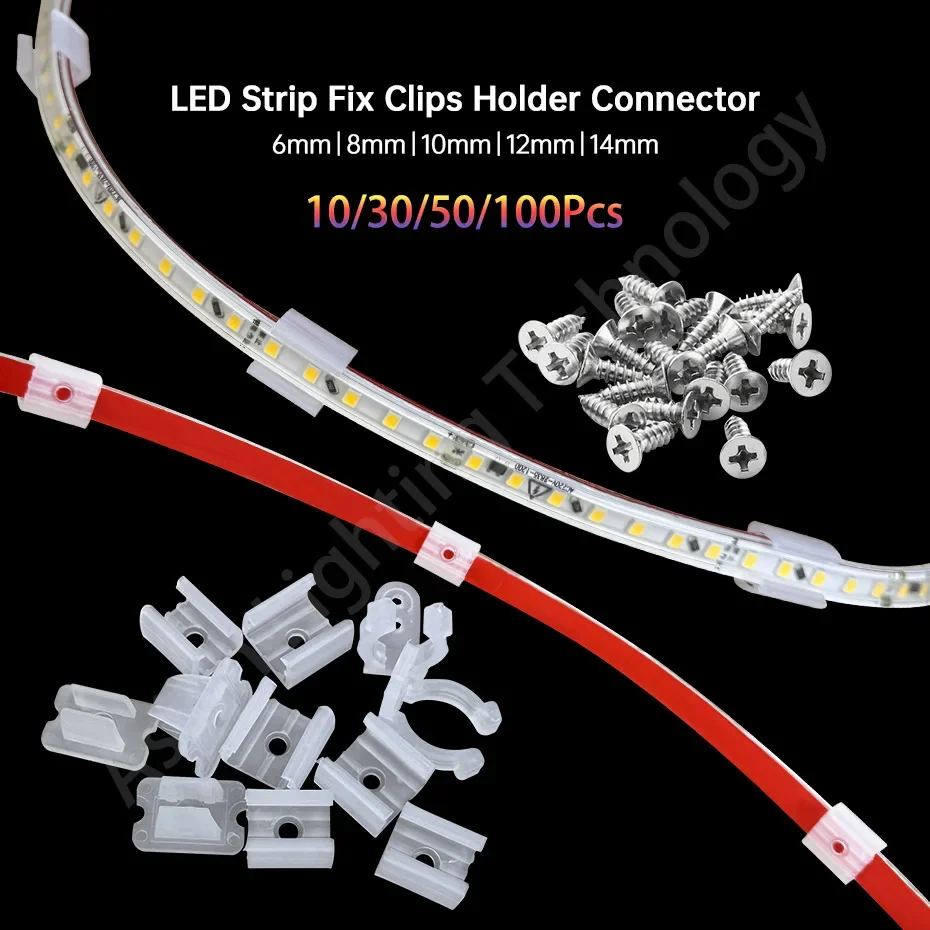 10Pcs-100Pcs LED Strip Fix Clips Connector with Screws for 6/8/10/12mm 5050 Neon Light 220V Flexible COB Plastic Buckle Holder