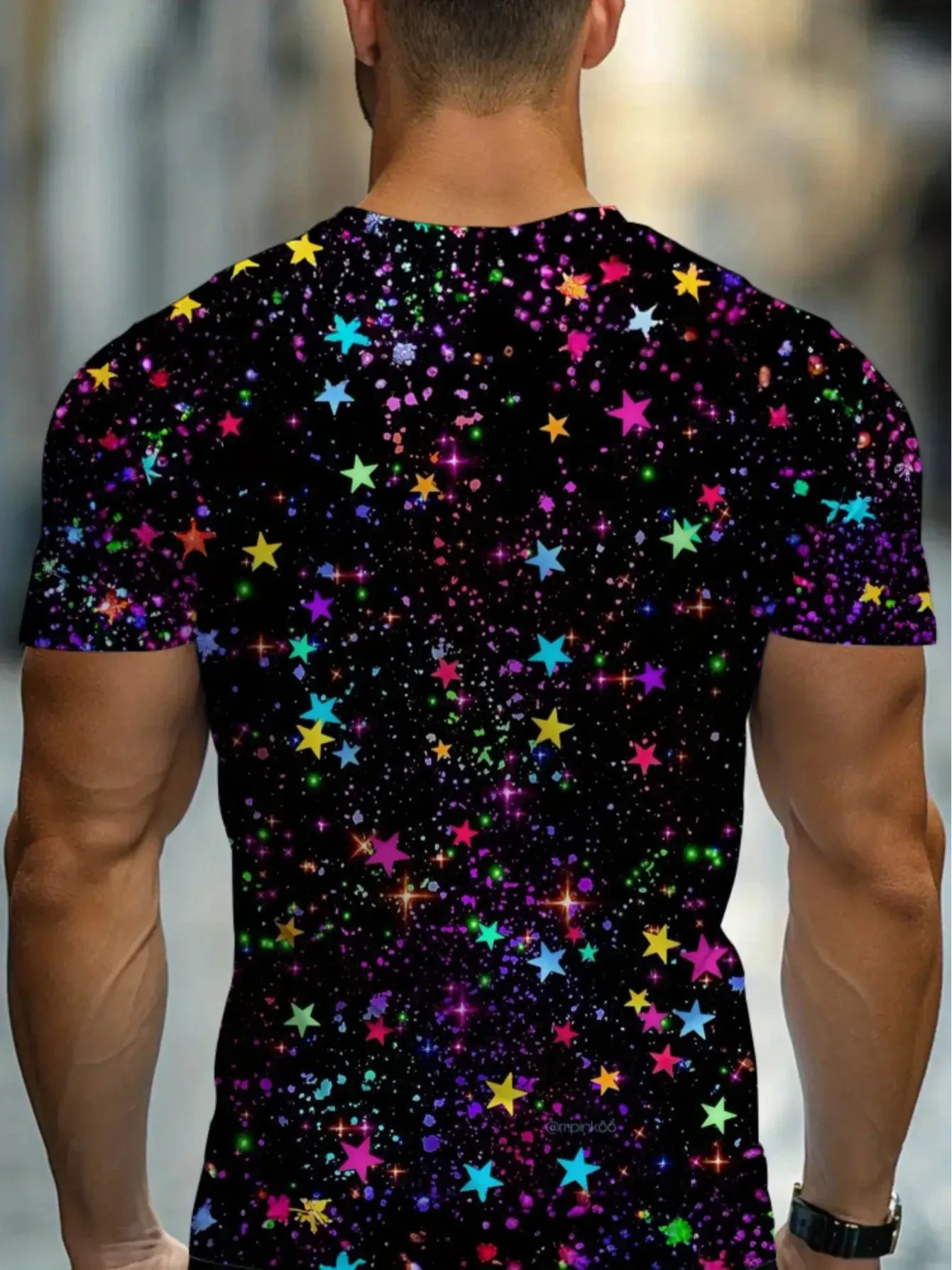 تي شيرت نيون للرجال يتوهج في الظلام - نجوم نيون لكامل الجسم، قميص حفلات خفيف الوزن وجيد التهوية للملهى الليلي #2