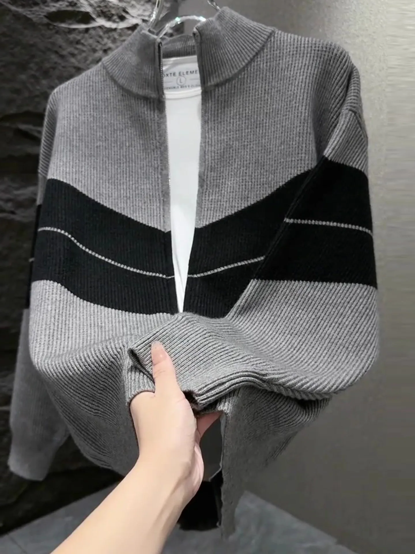 

Luxury Men's Knitted Zipper Cardigan Casual Long Sve Sweater Autumn Winter New Sle Color Blo Design Youth Faion Poly...