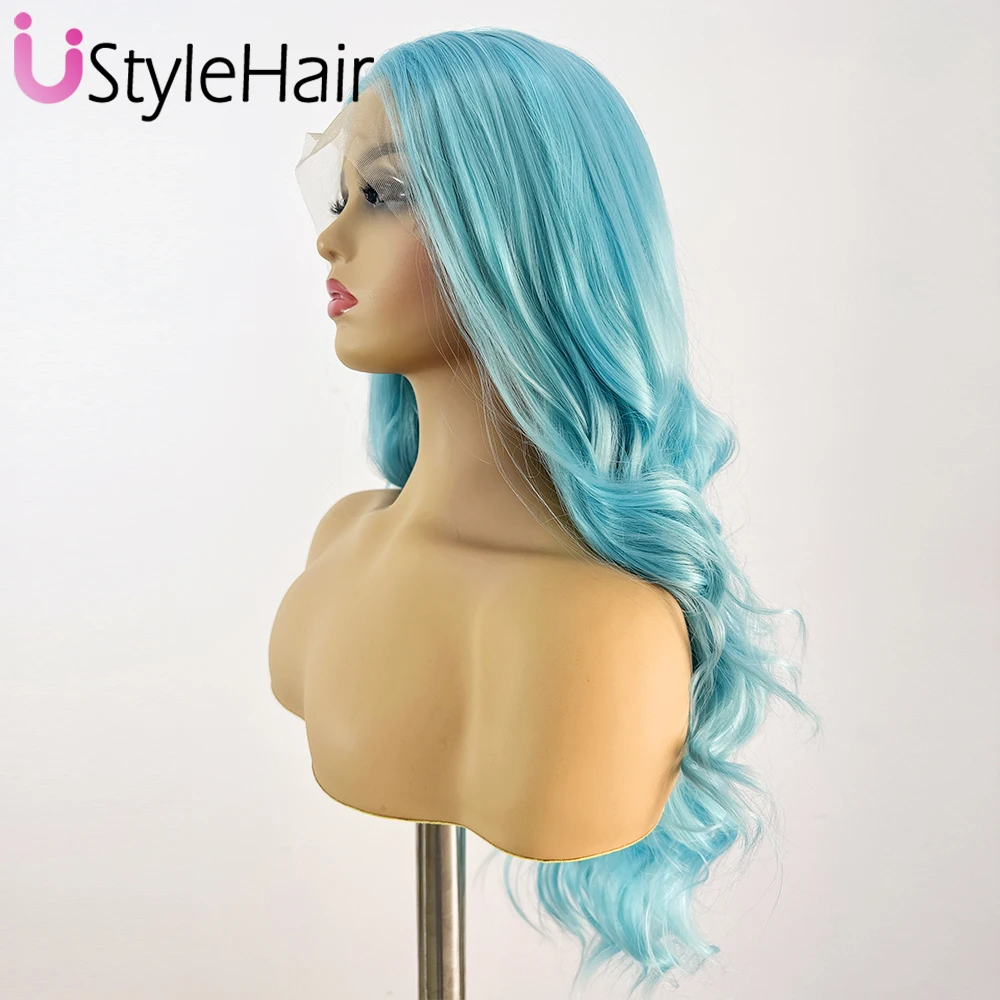 UStyleHair-Peluca de encaje azul para mujer, pelo sintético resistente al calor, largo, ondulado, uso diario, Cosplay