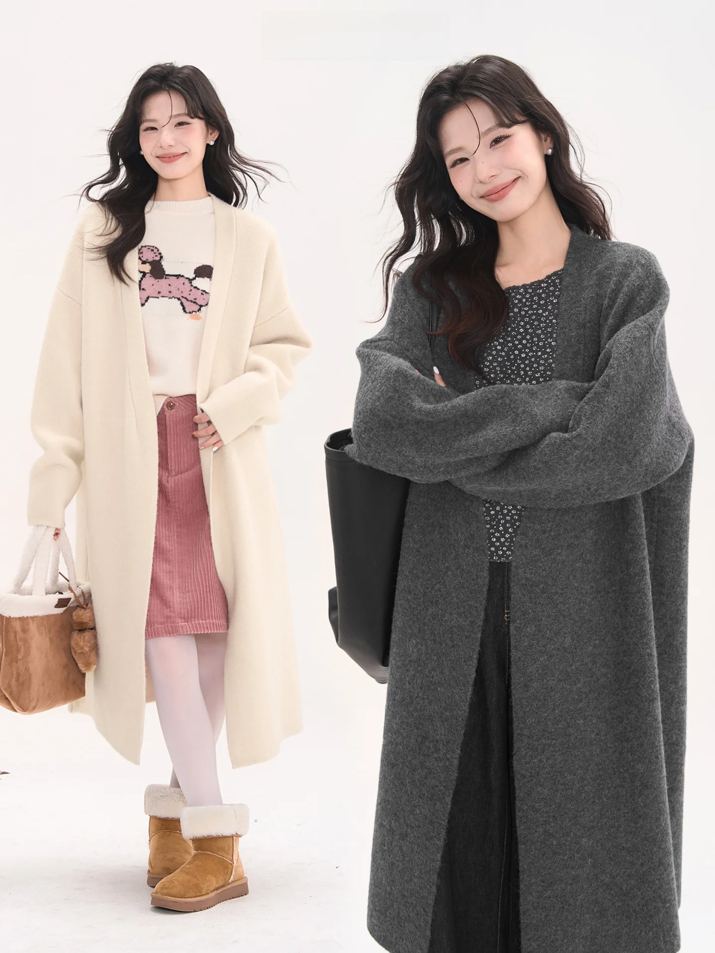 

Heme Thiened Knitted Cardigan Sweater Women's Mid-Length Coat Warm Outerwear Large Coat Commute Sle Autumn Winter