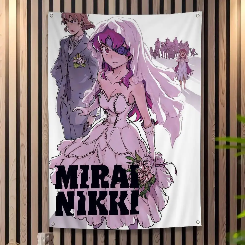 Anime Figure Mirai Nikki The Future Diary Creative Pattern Hanging Flag Polyester Printed Banner Hand Pulled Flag