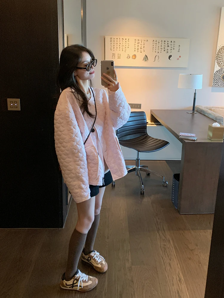 

Зимнее пальто Gold Su Petal Pr из хлопка для женщин, свободного кроя, розовое, теплое, с утеплителем из сэндвич-хлопка, модное, для повседневной носки