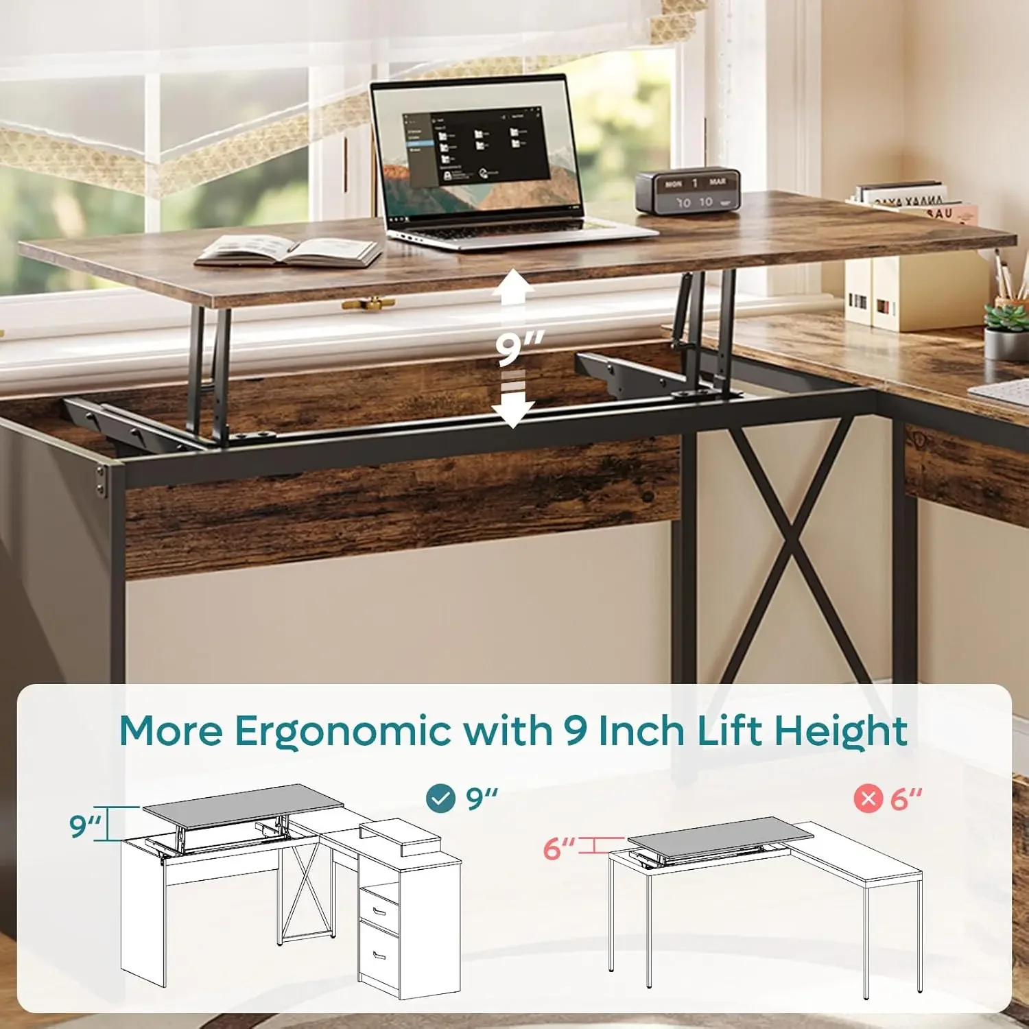 L-Shaped Desk with Lift Top, 55
