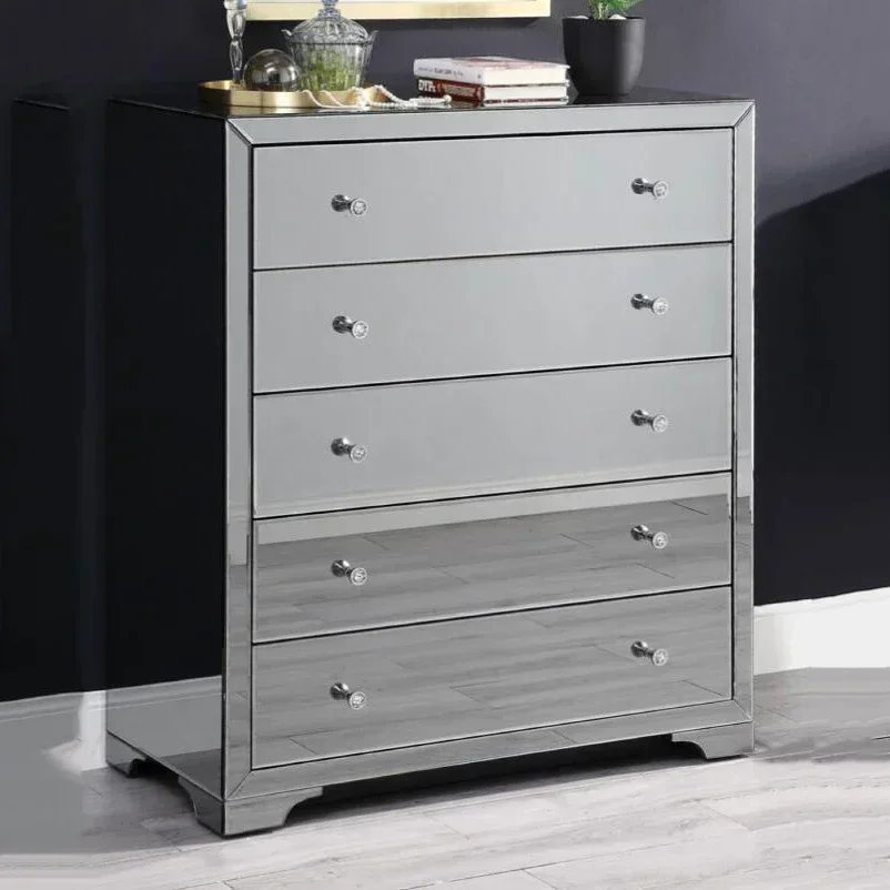 Wholesale Modern Tall Boy Chest of Drawer Living Room Furniture with Mirrored Glass Cabinet