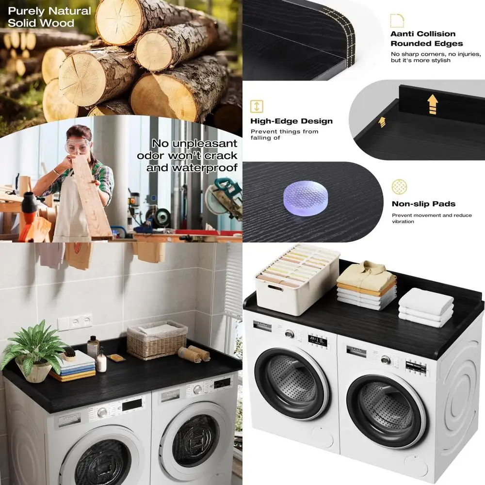 

54-дюймовая столешница для прачечной из массива дерева с местом для стиральной и сушильной машин, черная