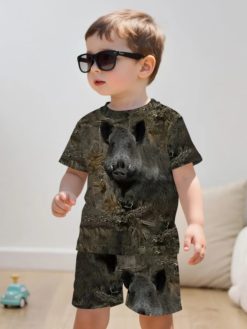 Camouflage Hunting Boys Set Forest Print Sport Short Sleeve Shorts 2-Piece Set Trip Tactical Training Oversize Top Kids Clothing