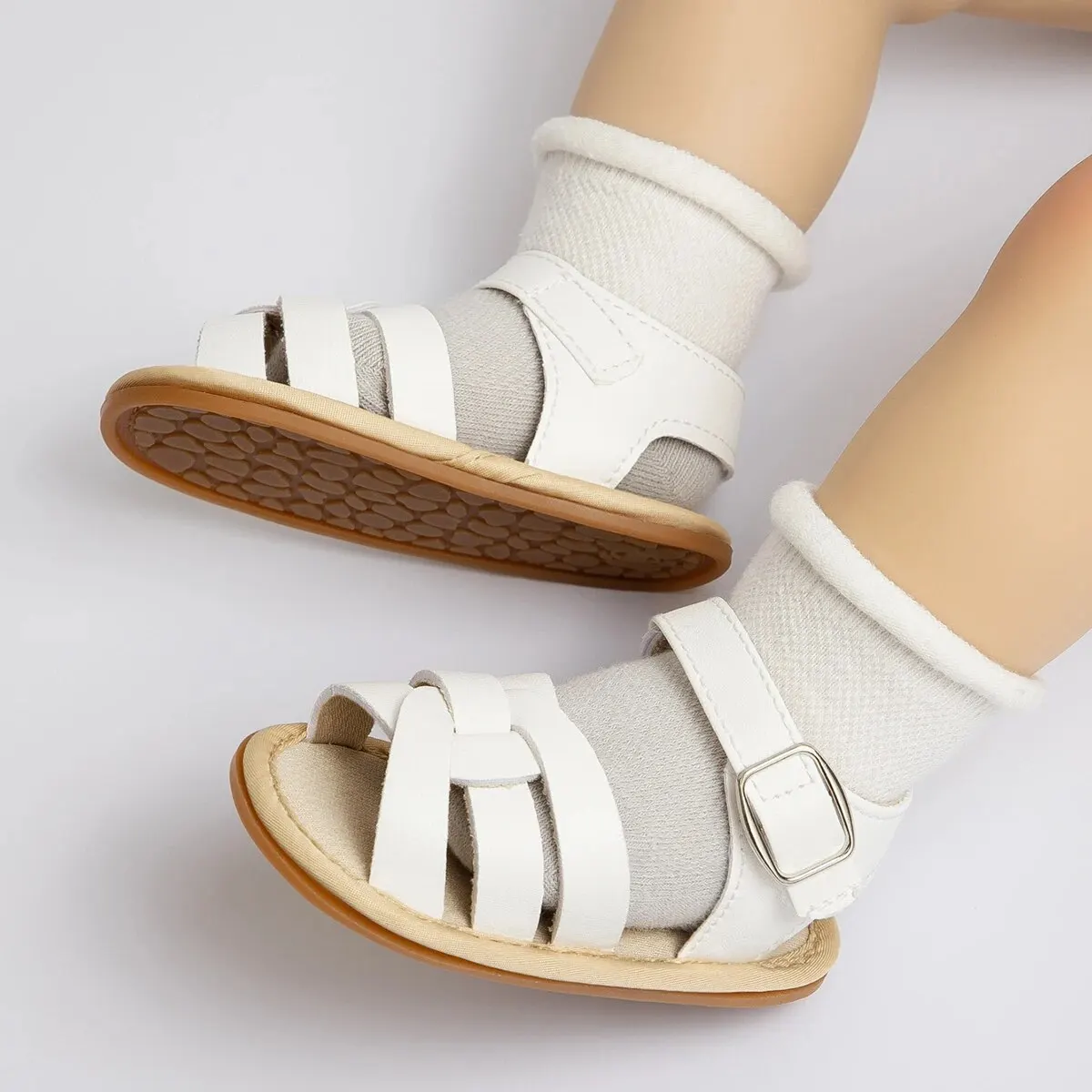 Meckior Summer Baby Garden Sandals Retro Style PU Leather Baby Boy Girl Shoes Rubber Sole Infant Toddler Non-Slip First Walkers