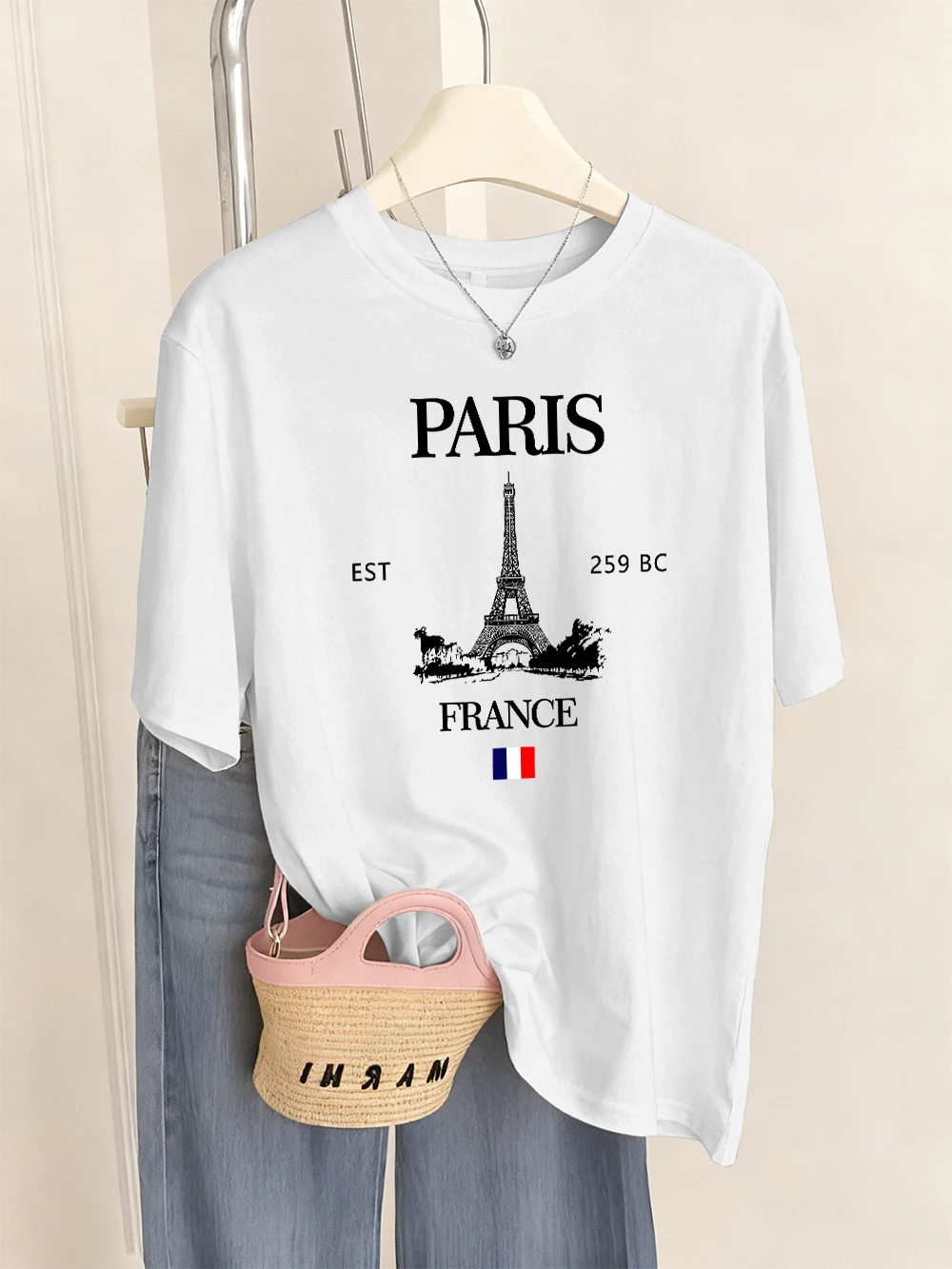 Camisetas con estampado de la Torre Eiffel de París, Francia, camisetas básicas de verano para mujer, camisetas holgadas de manga corta con cuello redondo, camisetas básicas suaves, ropa para mujer