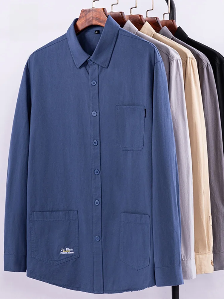 

American Sle Long Sve Cotton Casual Work irt Loose Fit Men's irt Jaet Autumn New Sle Youth Faion Pure Color