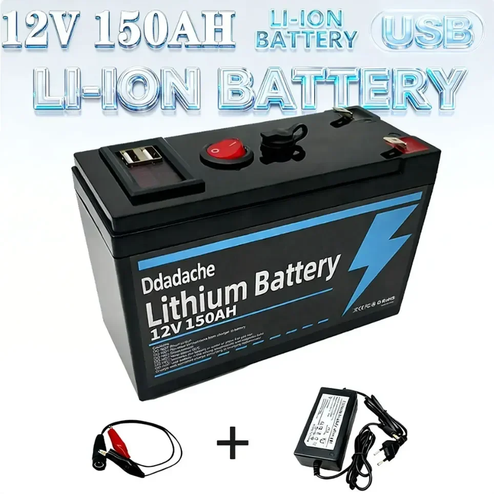 Batteria al litio LiFePO4 da 12V 150Ah, con ciclo di carica e scarica profonda di 4000 cicli, ricaricabile, per impianti solari/eolici, piccoli sistemi di alimentazione di emergenza (UPS),