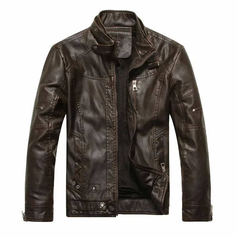 

Motorcycle Thickened Leather Coat Man Leather Jacket Men Moto Biker Riding Fleece Leather Coat Mens Plus Velvet Men Winter Warm