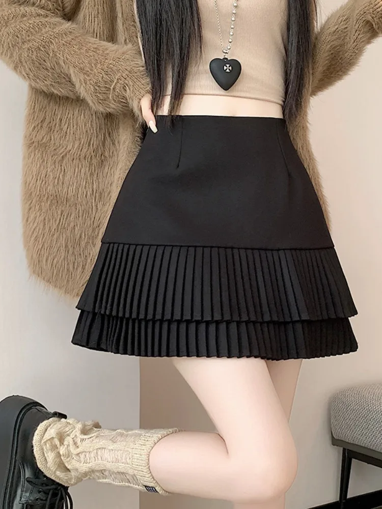 아이티엔드 울 플래드 롱 스커트 여성용 겨울 스몰 사이즈 하이웨이스트 A라인 랩어라운드 매칭 스웨터 스커트