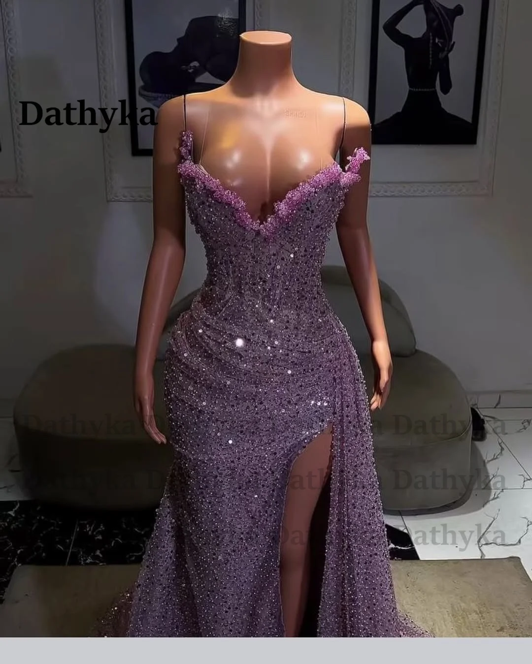 فساتين حفلة موسيقية عصرية بكريستال من Dathyka للنساء ترتر حورية البحر شق مطوي بدون حمالات ثوب مسائي Vestidos De Gala مخصص