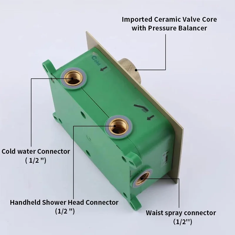 صمام خلط ثرموستاتي ثلاثي الاتجاه من النحاس الذهبي المصقول، صمام تحويل الدش 3 وظائف #4