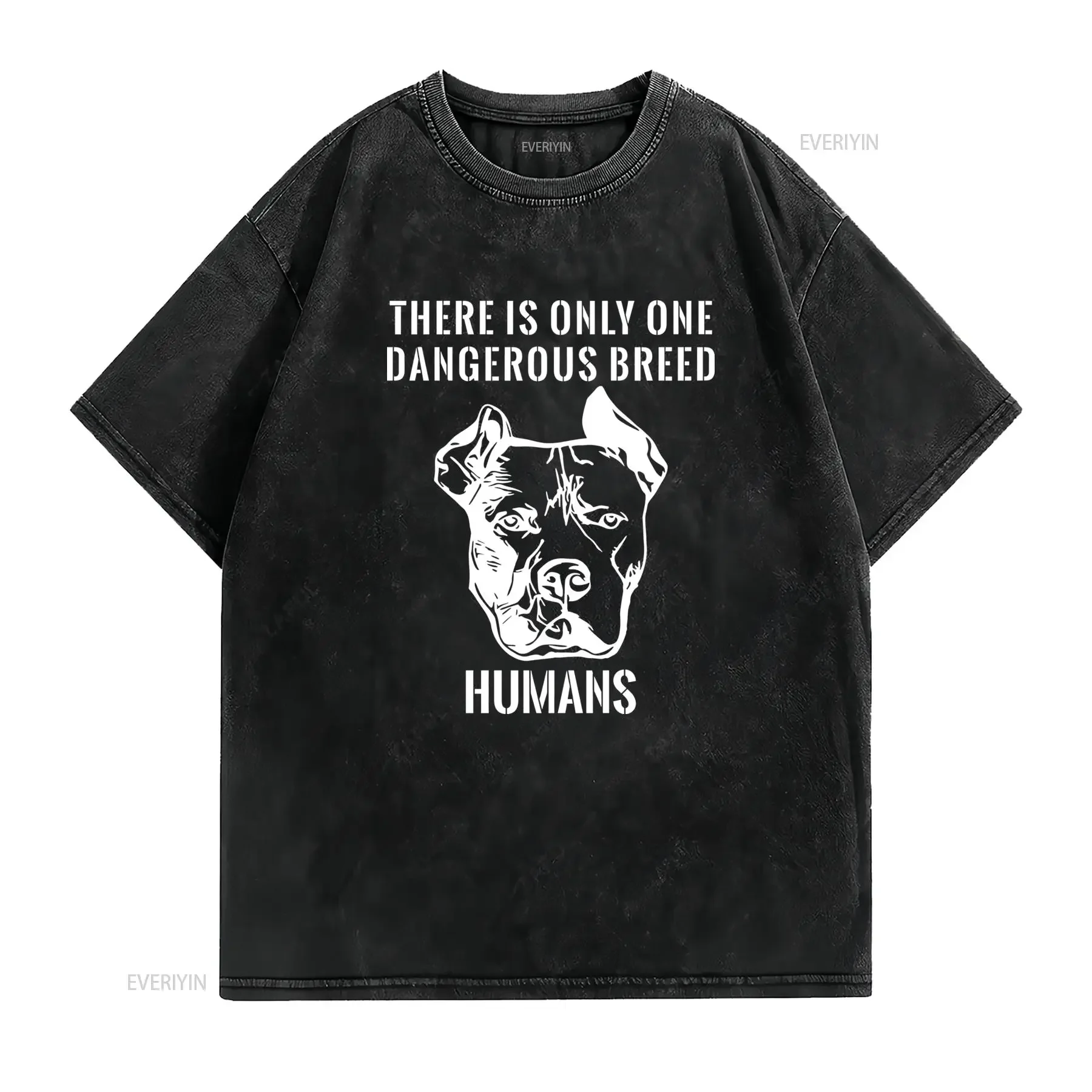 Streetwear Black White Line Art Pitbull Dog Only One Dangerous Breed Slogan Print Casual T Shirt vintage Washed streetwear