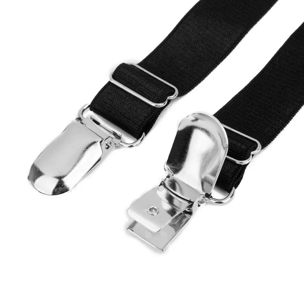 Double Metal Clip Buckle Suspenders Garters Seamless Black Nylon