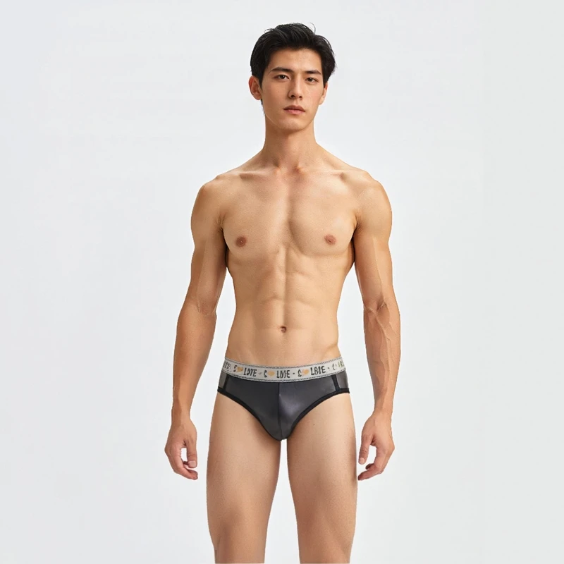 Roupa interior masculina elástica bainha látex couro triângulo masculino sexy cor sólida borracha couro corpo fluido roupa interior à prova dwaterproof água