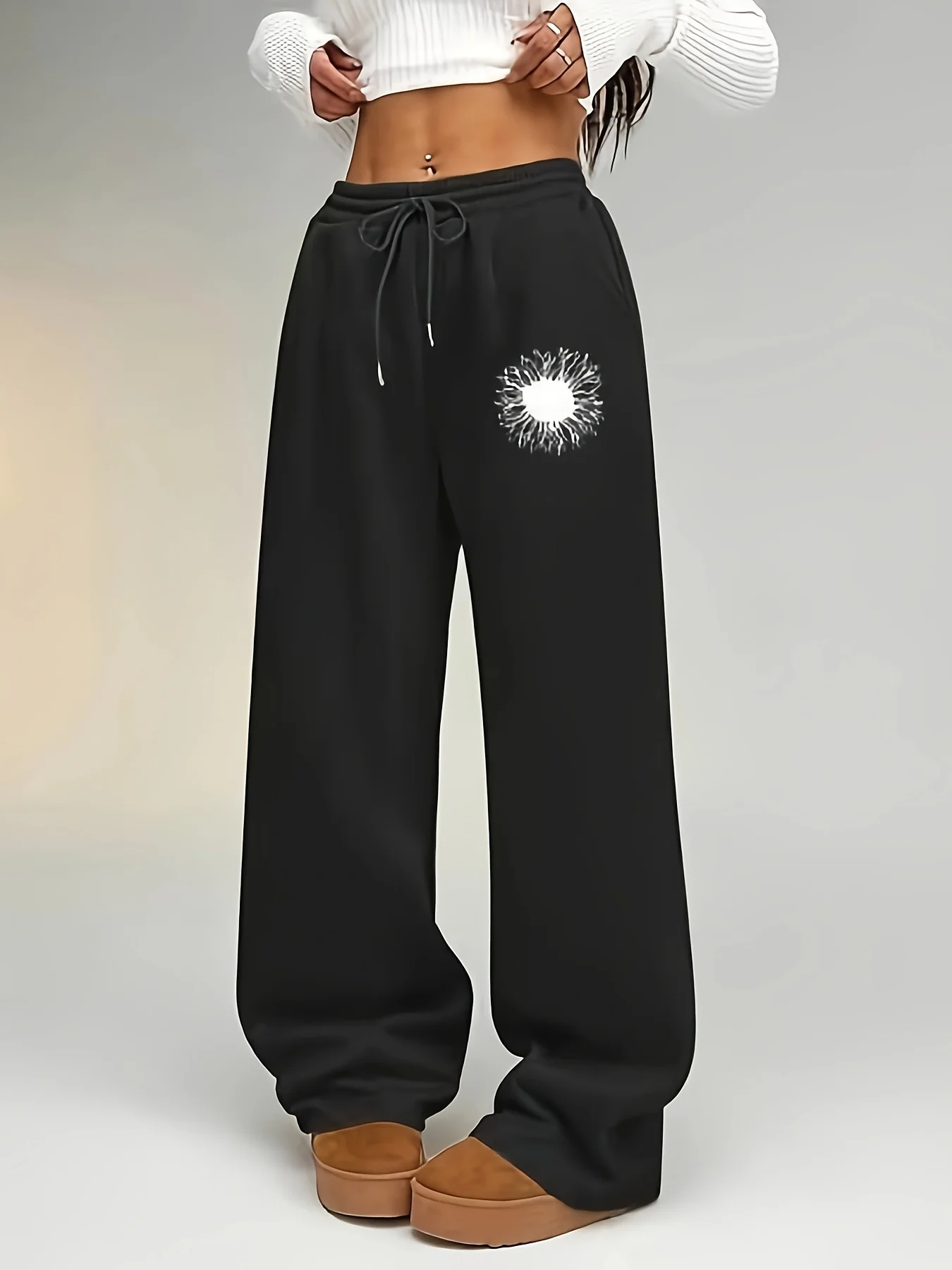 

Женские осенние и зимние свободные прямые флисовые спортивные штаны больших размеров с эластичным поясом, модная уличная одежда, стильная универсальная одежда