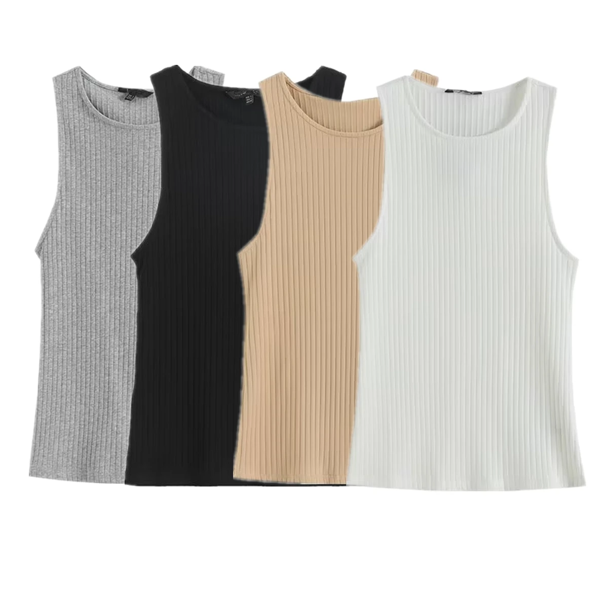 Jenny&Dave Minimalist Solid Color  T Shirt Women Summer Camisetas Basic Tank Top Knitted Sleeveless T-shirt Women