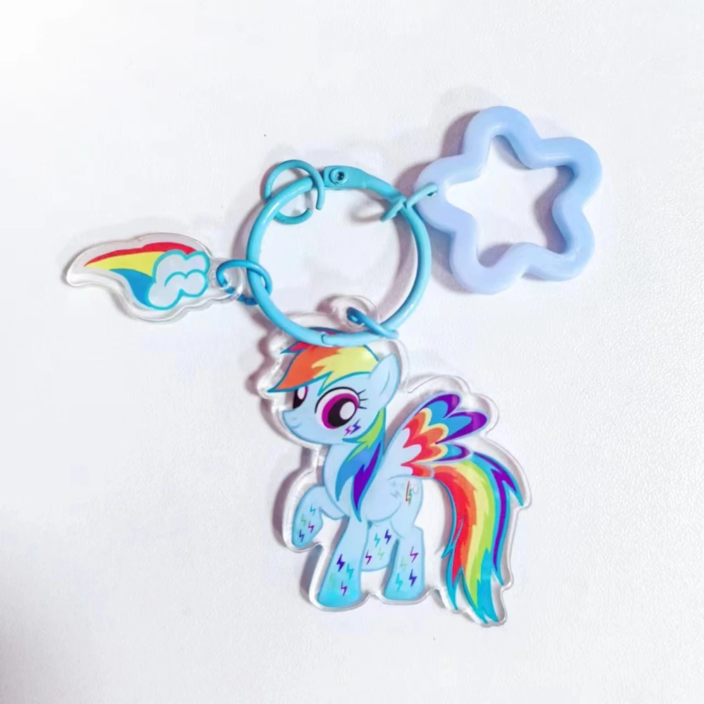 Cartoon My Little Pony portachiavi Kawaii acrilico Fluttershy Twilight Sparkle Rainbow Dash Pendant con ciondolo zaino Bell Anime