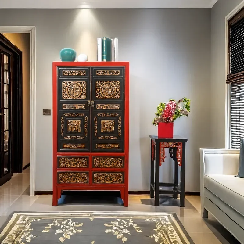 Chinese Retro Solid Wood Locker Ming Qing Classical Bookcase Storage Cabinet Bedroom Wardrobe Living Room Entrance Cabinet