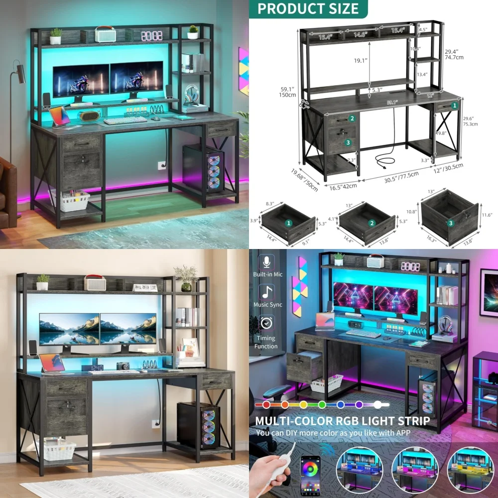 

Computer desks59 inch computer desk with storage drawer and power outlet gaming desk with adjustable stand for home office