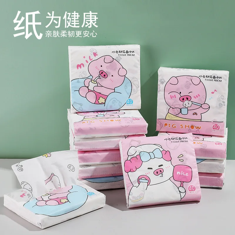 

9 Packs Cute Cartoon Flower Handkerchief Paper Portable Small Virgin Wood Pulp Napkin House Facial Tissue Hand Towel