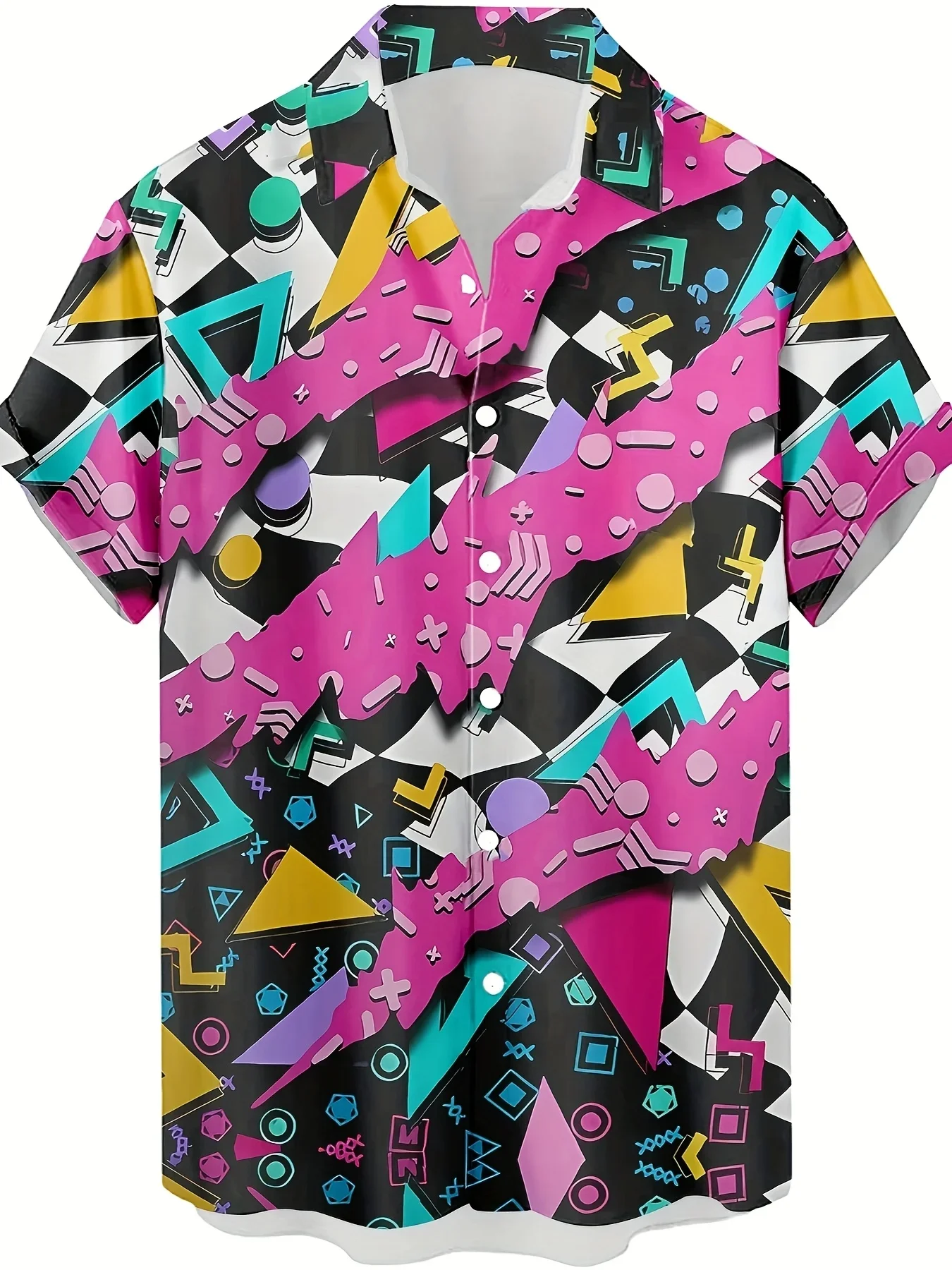Men 80s Memphis Geometric Graffiti Print Hawaiian Shirts Multiple Patterns Lapel Short Sleeve Loose Beach Casual Tops