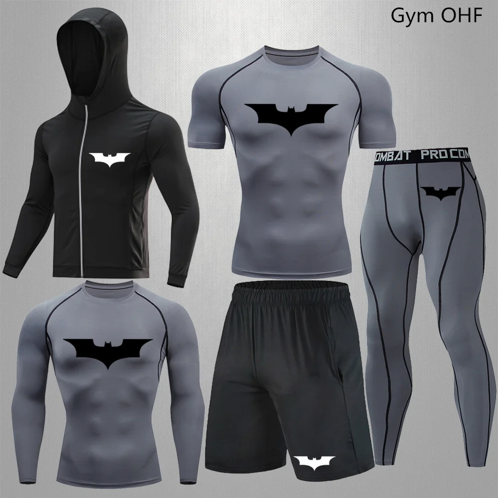 Superher Print Compression Sportswear Suit Men Fitness Gym Sports Sets Tights Training Quick-Dry Running Rashguard Tracksuit Man