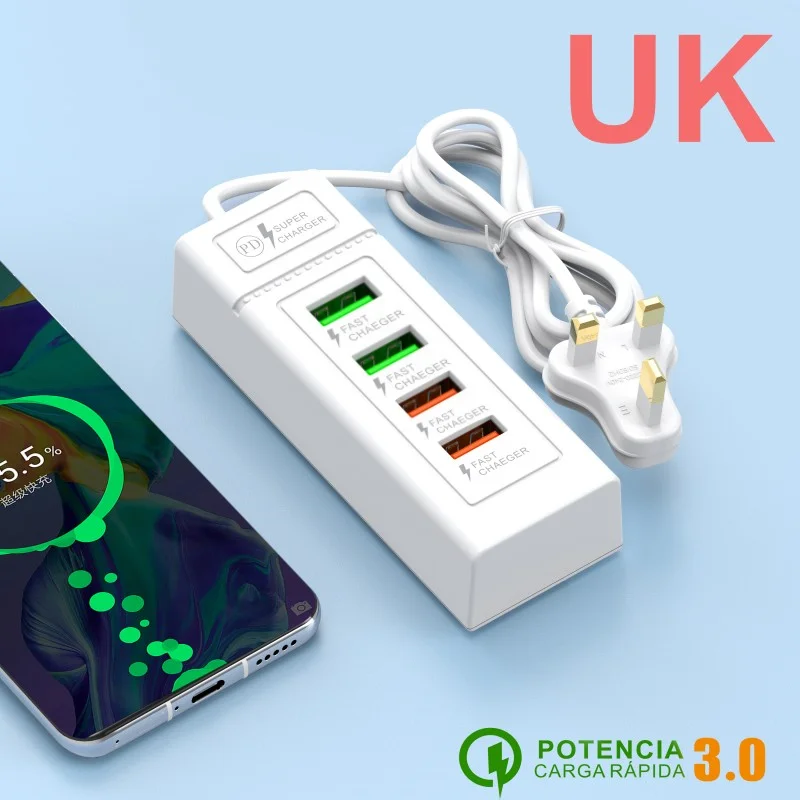 4-Port-USB-Schnellladegerät Typ C Wandladegerät für iPhone Samsung Xiaomi Huawei Telefonladegerät EU/US/UK-Stecker-Netzteil