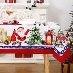 Christmas Santa Claus Xmas Tree Rectangle Tablecloth Dining Room Decor Waterproof Holiday Party Decor Tablecloth for Table