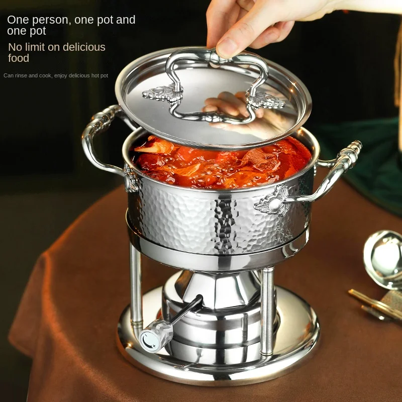 Movable stainless steel small hot pot inflatable portable seafood small hot pot gas stove adjustable fire commercial single port
