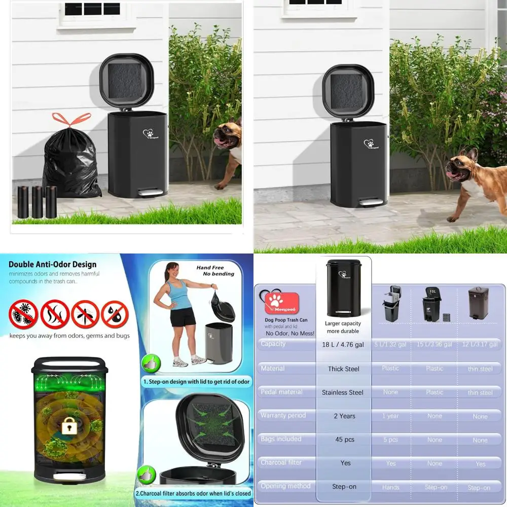 

Outdoor Dog Waste Bin with Lid and Removable Inner Bucket, Metal Pooper Scoop, Odor Control for Yard and Garden Use