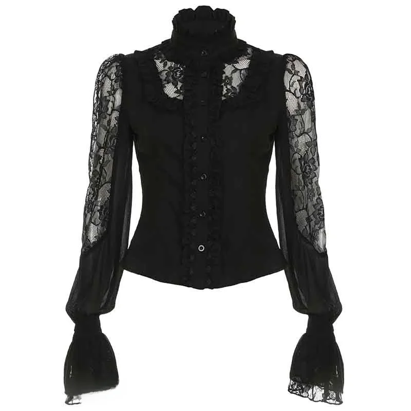 

Street Sle Lace Splice Long Sve irt Women's Knitted Top Cool Feeling Summer Faion Small High Collar ort Length