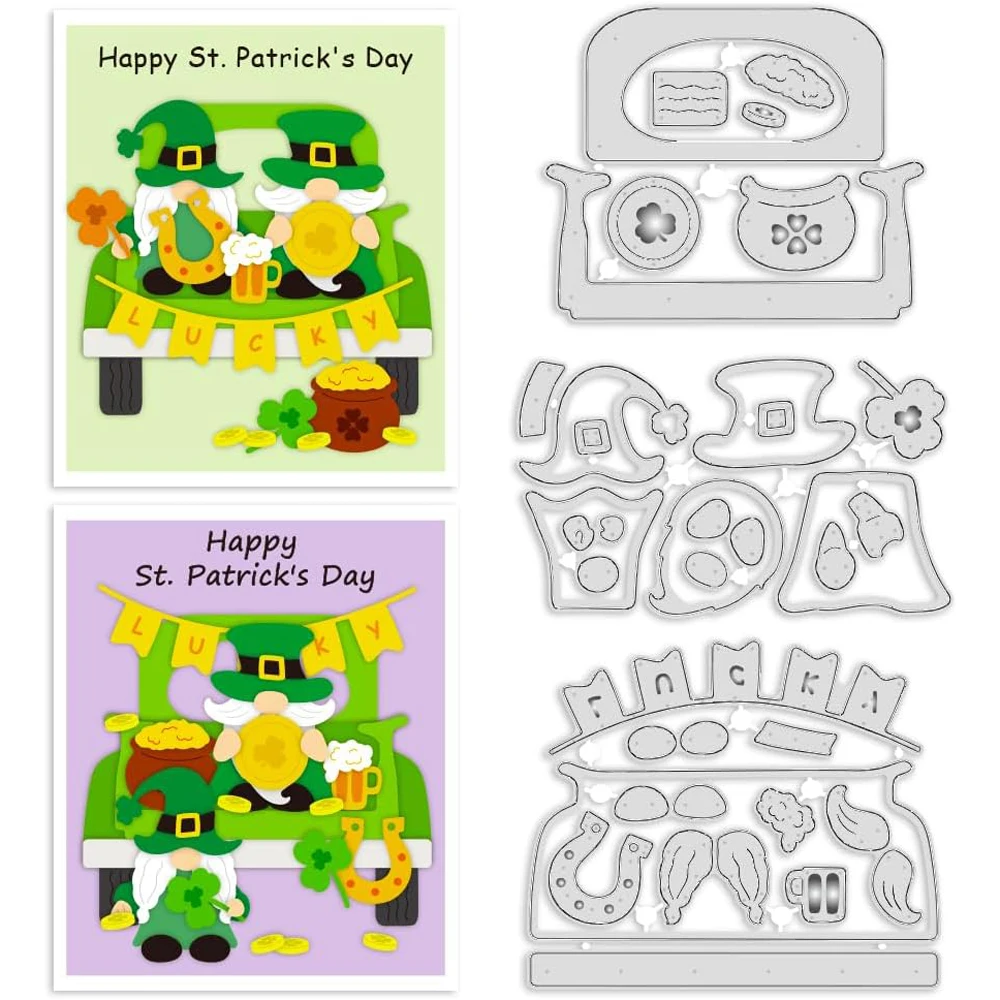 

St Patricks Day Dwarves Metal cutting mold Usedforcard making Car Lucky Clover Embossed template ClipbookDIY Handmade Decoration