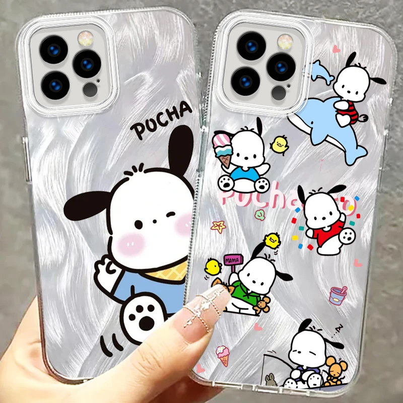 Pacha Dog Cute Cartoon For iPhone 15 14 13 12 11 XS X XR 8 7 Pro Max Plus Feather Yarn Cover Phone Case