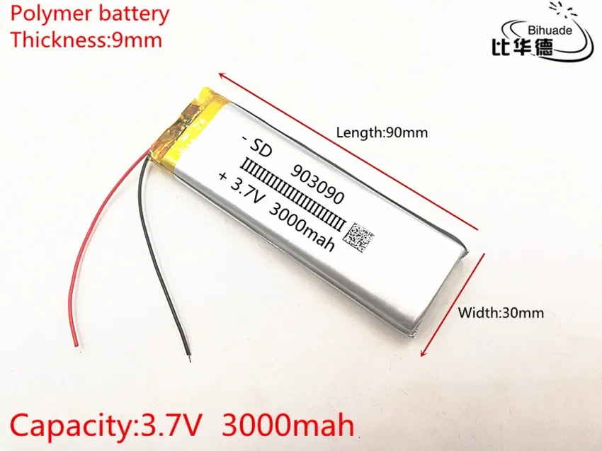 5pcs/lot 903090 3.7 V lithium polymer battery 3000 mah DIY mobile emergency power charging treasure battery