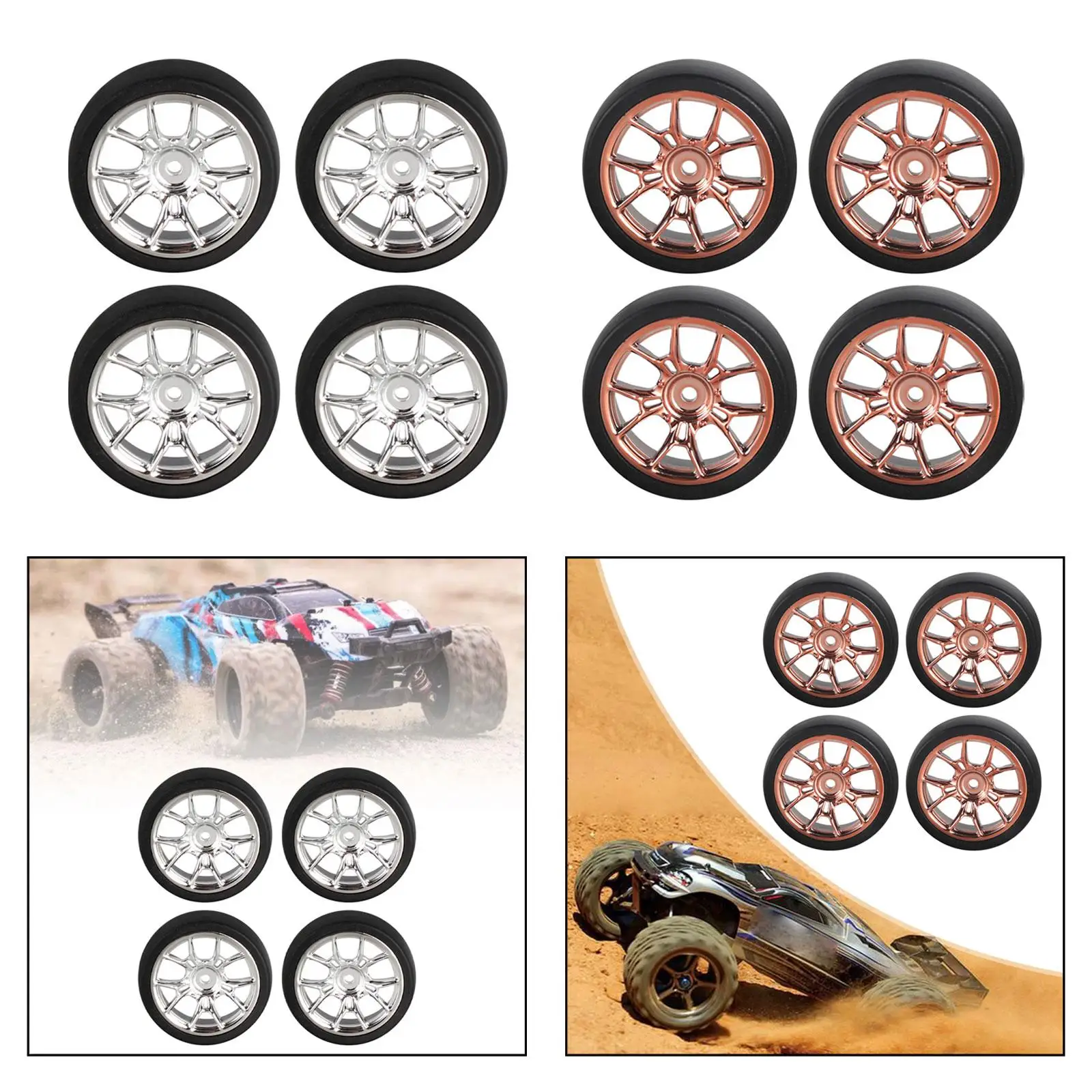 4 Pieces RC Car Drift Tires Wheel Rim and Tires Set for 1:18 RC on Road Touring Drift Truck DIY Modification Accessory Part