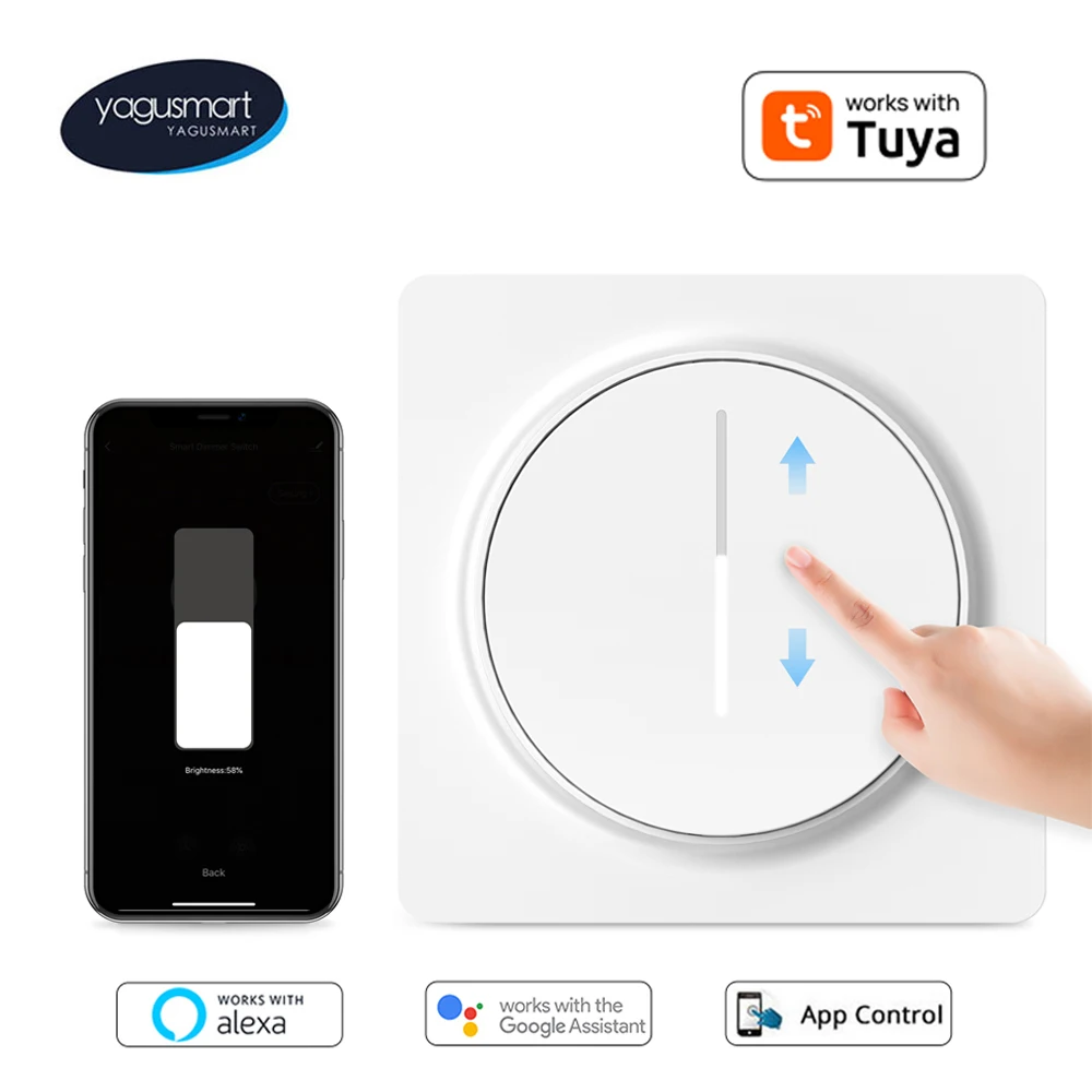 Yagusmart WiFi EU Dimmer Switch Smart Touch Switch Alexa Google Home Enable Support Timer Brighter Control Home Automation