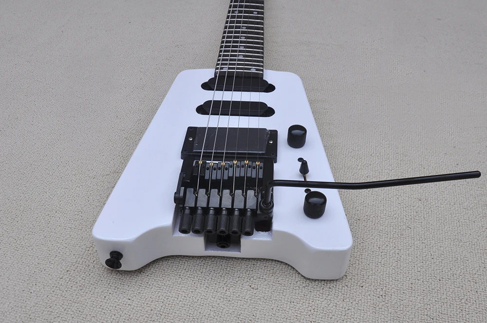 White Headless Electric Guitar with Tremolo Bar Rosewood Fretboard,24 Frets,Customized Logo/Color Available